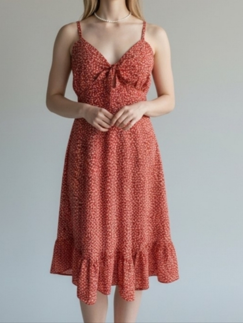 Red Floral Babydoll Dress With Tie Front S